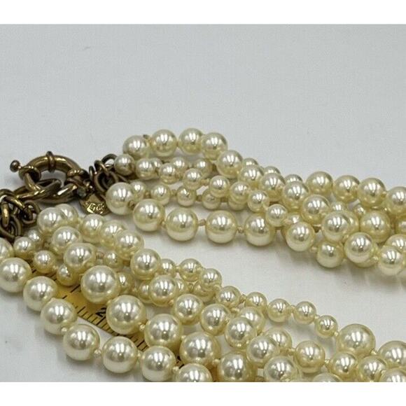 J. Crew Vintage Signed Five Multi-strand Off White Faux Pearl Necklace - Picture 13 of 13